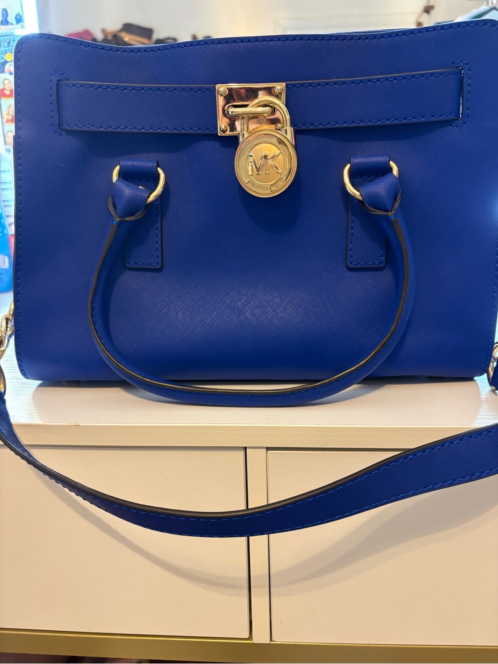 Michael Kors Jet Set medium saffino Leather Satchel - Bright Blue